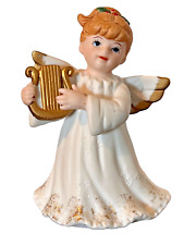 Vintage LEFTON Christmas ANGEL WITH HARP  Hand Painted CERAMIC FIGURINE picture