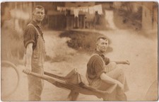 Vintage RPPC - Trick photography - One guy duplicated -  Gay interest picture