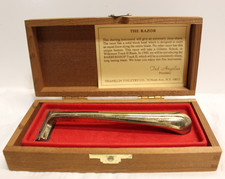 Vtg Franklin Toiletry Barbershop Old Fashioned Luxury Brass Razor in Wood Box picture
