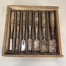 Adachi Engraving Knife Set 7 Pc Vintage Sculpting Tools Authentic Wood Box picture