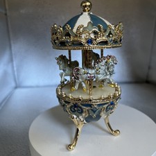 WINDUP MUSICAL CAROUSEL HORSES BY KEREN KOPAL, CRYSTALS picture