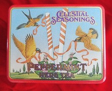 Vintage Celestial Seasonings PEPPERMINT HERB TEA Collectible TIN BOX 1985 picture