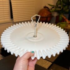 SCARCE 13” LARGE FENTON GLASS HOBNAIL 1 TIER TIDBIT SERVING TRAY VICTORIAN STYLE picture