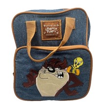 Vintage 1990s Looney Tunes Denim Backpack Taz & Tweedy Bird Warner Bros.  TAZ10 picture