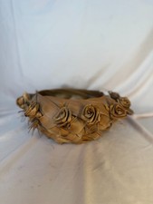Vintage Hand Woven Palm Leaf Basket Woven Rose Flowers Tiki Hawaiian Decor picture