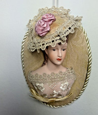 Victorian Bisque Lady Head Bust Figure Wall Hanging Decor Ornament 5