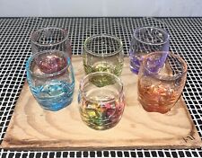 Set of 6 Molded Glass Shot Glasses With Thick Colored Bottoms - New picture