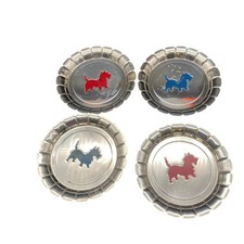 Vintage Mid Century Aluminum Scottie Dog Coasters Set of 4 Barware Accessories picture