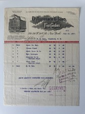 Vintage 1907 Billhead New York D Auerbach & Sons Chocolates Cocoa Candy W 39 St picture