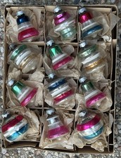 VTG Franke Made In USA Bell Lantern Tornado Stripe Glass Ornaments  picture