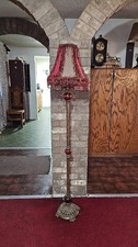 Antique 1920s Gothic Revival Floor Lamp Decor | Victorian Fringe Shade Lamp VTG picture