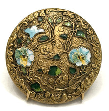 BEAUTIFUL Antique Vintage FLOWER/FLORAL & IVY Enamel Brass Button - 1-3/8