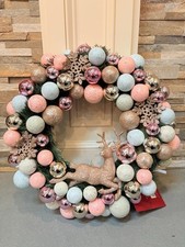 Ashland Christmas Wreath 18in Pink Blue Gold Ornament with Deer & Snowflake picture