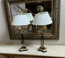 Vintage Chapman 1991 Set Of  Tall Brass Buffet Candelabra Lamps - 36.5 “ T picture