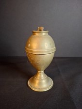 Antique 1840s Spun Brass Standalone Lard / Burning Fluid Lamp Flat Wick Burner picture