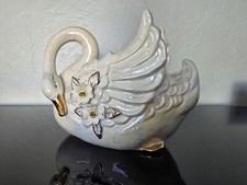 Vtg Norcrest Pearlescent MCM Planter Japan Swan Gold Elegant Rainbow Vase Flower picture