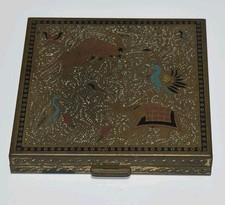 Vintage 1940s Volupte Brass Enamel Compact Exotic Persian Animal Theme Leak... picture