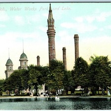 1907 Detroit MI Water Works Park Lake Tower Tartarian PC Schroeter Coal Co Litho picture