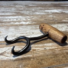 Vintage Twin Hooked Wooden Handled Bailing Hook,  Box Cargo Bale Hay Docker Tool picture