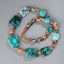 Indo-Tibetan Old Agate and Turquoise Bead Necklace picture