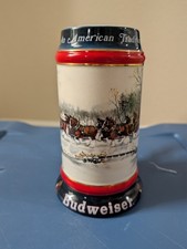 1990 Collectors Budweiser Clydesdales Holiday Beer Stein