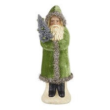 Raz Imports Green Velvet Santa Claus Belsnickle Christmas Paper Pulp Figure 12