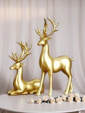 2 pcs Gold Decorative Figurines, Gold Couple Reindeer picture