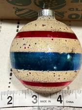 Vtg 1950s George Franke Confetti Glitter Mica Christmas Ornament Red/White/Blue picture