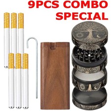9PC Ceramic Dugout One Hitter + Aluminum Herb Grinder Cigarettes Grinder Pocket picture