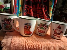 Set of 4 Christopher Radko  Holiday Celebrations Christmas MugsTree Santa Boot picture