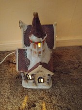 christmas village lighted church picture