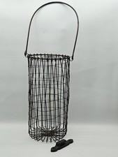 VTG RARE Twisted Metal Wire Waste Trash Can Small Laundry Hamper W WALL MOUNT picture
