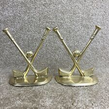 Vtg 1987 Penco Industries Solid Brass Golf Clubs Balls Bookends Heavy Father EUC picture