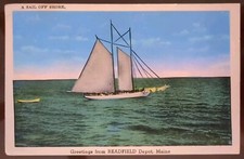 A Sail off Shore, Greetings from Readfield Depot, ME - 1941, Bent Corner picture