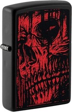 Zippo Red Skull Design Black Matte 49775 picture