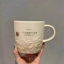 NEW Starbucks Autumn Embossed Leaf Ceramic Mug 12oz Collectible Coffee Cup Gifts picture