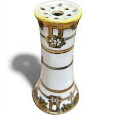 Antique Nippon Moriage Hatpin Holder Hand Painted Porcelain Beaded Floral Japan picture