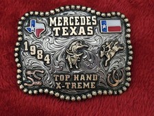 X~Treme Texas☆1984☆All Around☆RODEO CHAMPION TROPHY BUCKLE☆Mercedes☆Rare☆332 picture