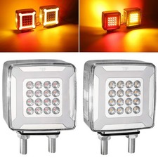 Partsam Pair Double Face Square Pedestal Fender Turn Signal Lights Halo Glow Dou picture
