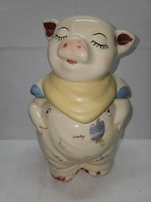 Shawnee Smiley Pig Cookie Jar Yellow Bandana Floral Overalls Ceramic See Descrip picture