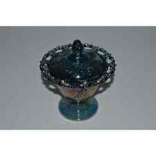Iridescent Blue Carnival Glass Covered Candy Dish, Indiana Glass Lidded Dish picture