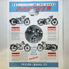 Vintage 1951 Panther Motorcycle Foldout Poster Sales Brochure UK Phelon & Moore picture