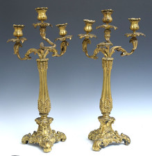 HUGE Pair of French Gilt Bronze Belle Epoch Candelabra, 25