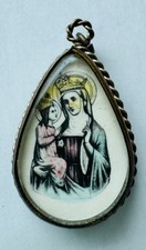 Antique Tear Drop Catholic Pendant Basilica St Anne Mary Bubble Glass France picture