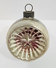 Vintage Corning Embossed Star Ray Indent Christmas Ornament Silver Pink Mica picture