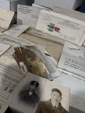 military ephemera stocks, birth certs, stamps, receipt, photo, award, LARGE LOT picture