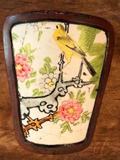 Vintage Chinese Famille Rose Porcelain Shard Lacquered Trinket Box -7 x 5.5 In picture