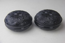 Pair of Vintage Czech Hand Made Black Cut Glass Trinket Boxes picture