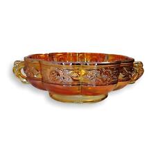 Aztec Rose Two Handled Footed bowl Iridescent Marigold Jeanette Carnival Glass   picture