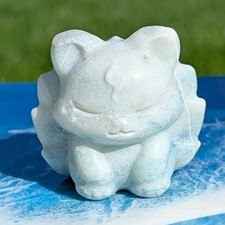 Blue Calcite Nine-Tailed Fox | Kitsune Crystal Carving | 1.9